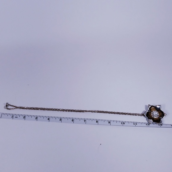 Flower pendant necklace Pearl Rhinestone - Picture 3 of 4